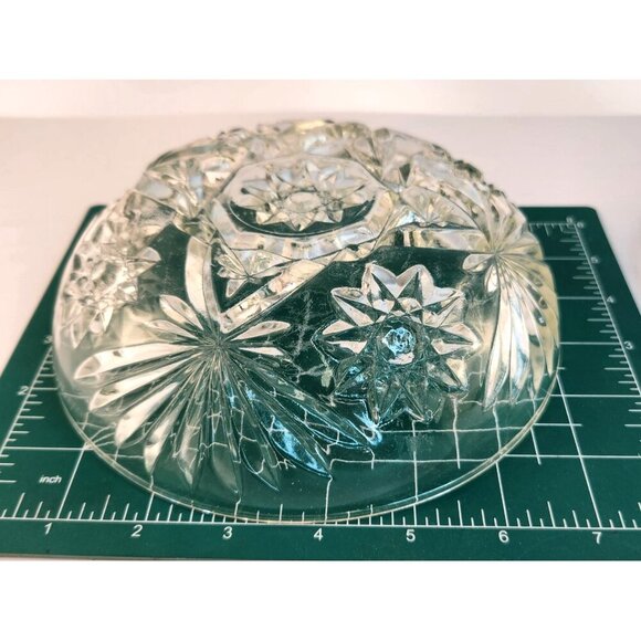 Vintage Crystal Glass Candy Dish With Lid Star Of David Fan Pattern Anchor Hocki - Picture 2 of 7